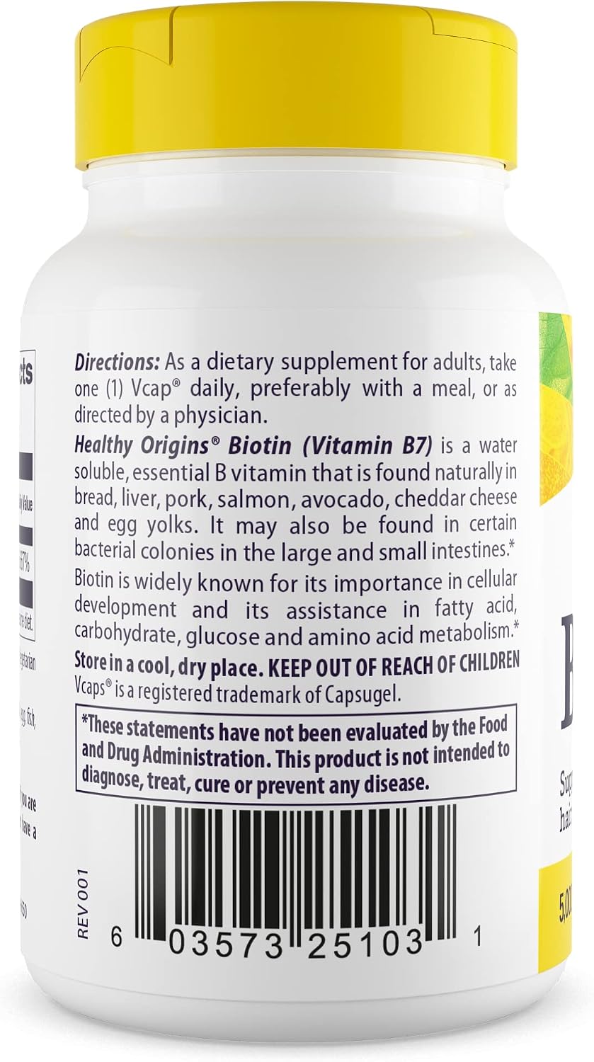 Healthy Origins Biotin 10,000 mcg (10 mg), 150 Cápsulas Vegetales - Alta Potencia, Grado USP, No OGM, Vegano, Sin Gluten
