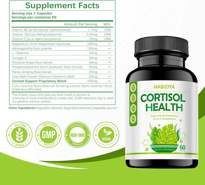 Suplemento de Control de Cortisol 15 en 1 – Rhodiola rosea : conocida como adaptógeno, ayuda a mejorar la – Image 6