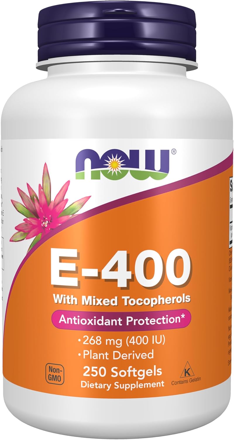 NOW Foods Vitamina E-400 UI con Tocoferoles Mixtos, 250 Cápsulas Blandas