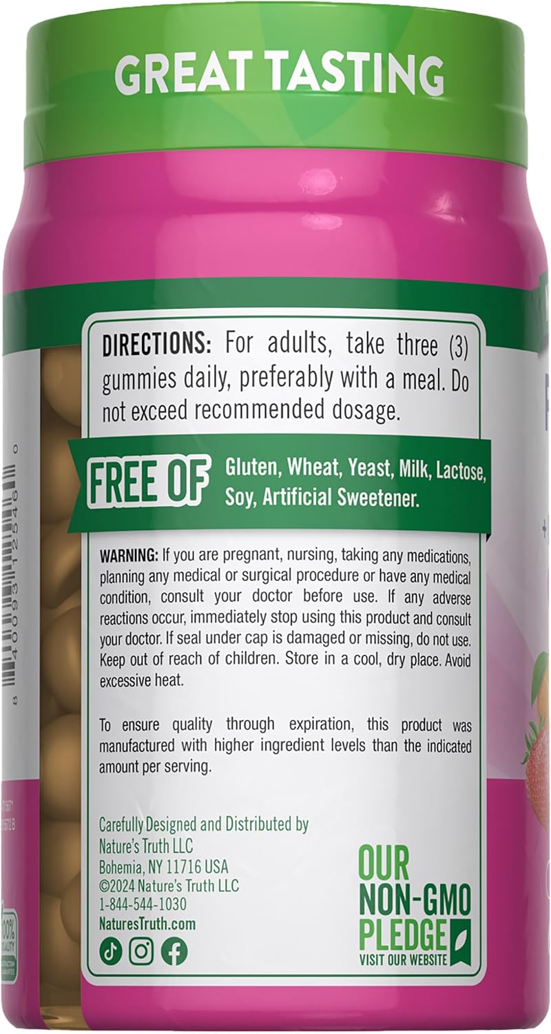 Nature's Truth Prenatal Multivitamin Gummies | con DHA y Ácido Fólico | 60 gomitas | Sabor a fruta | Sin gluten y Non-GMO