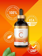 Carlyle Vitamina C Gotas Líquidas | 118 ml | Ácido Ascórbico y Ascorbato Sódico | Sabor Naranja | Vegano, Sin Gluten, Sin OMG
