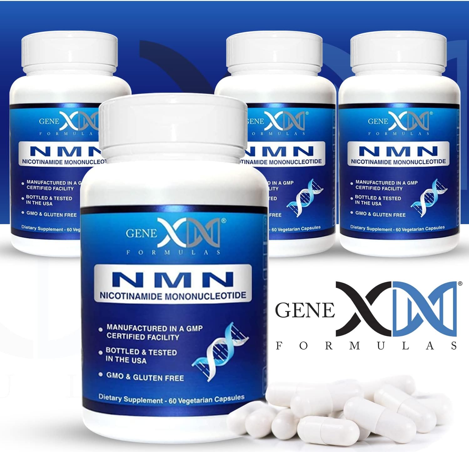 Genex Formulas NMN 250mg Suplemento (Pack de 4) - 99% Puro, Estabilizado, Vegano - 4 Meses de Suministro
