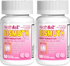 HealthA2Z® Bismuto | Subsalicilato de Bismuto 262 mg | Alivio Multisintomático | 50 Comprimidos Masticables
