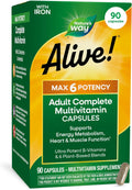 Nature's Way Alive! Max6 Potency Multivitamínico Completo para Adultos con Hierro, 90 Cápsulas
