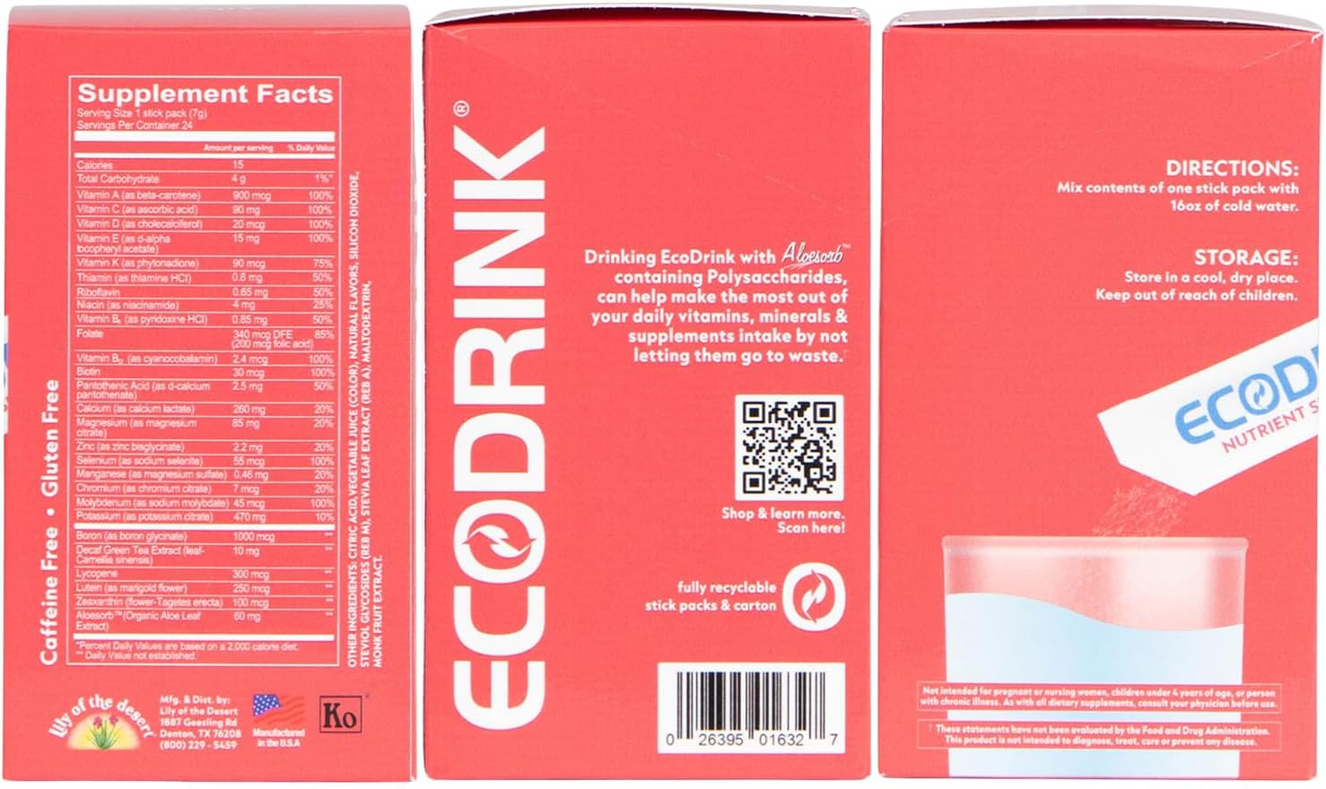 EcoDrink Multivitamínico con Aloe Vera y Electrolitos - 3 Sabores, 24 Sobres