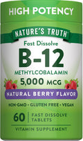 Nature's Truth Vitamina B12 5000 mcg Metilcobalamina - 60 Tabletas de Disolución Rápida Sabor Bayas - Vegano, Sin Gluten