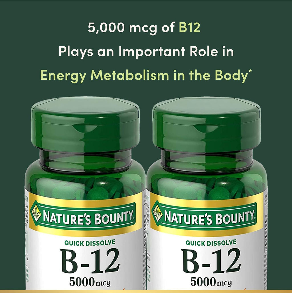 Vitamina B12 5000 mcg de Nature's Bounty - Complemento Alimenticio de Disolución Rápida, 80 Comprimidos