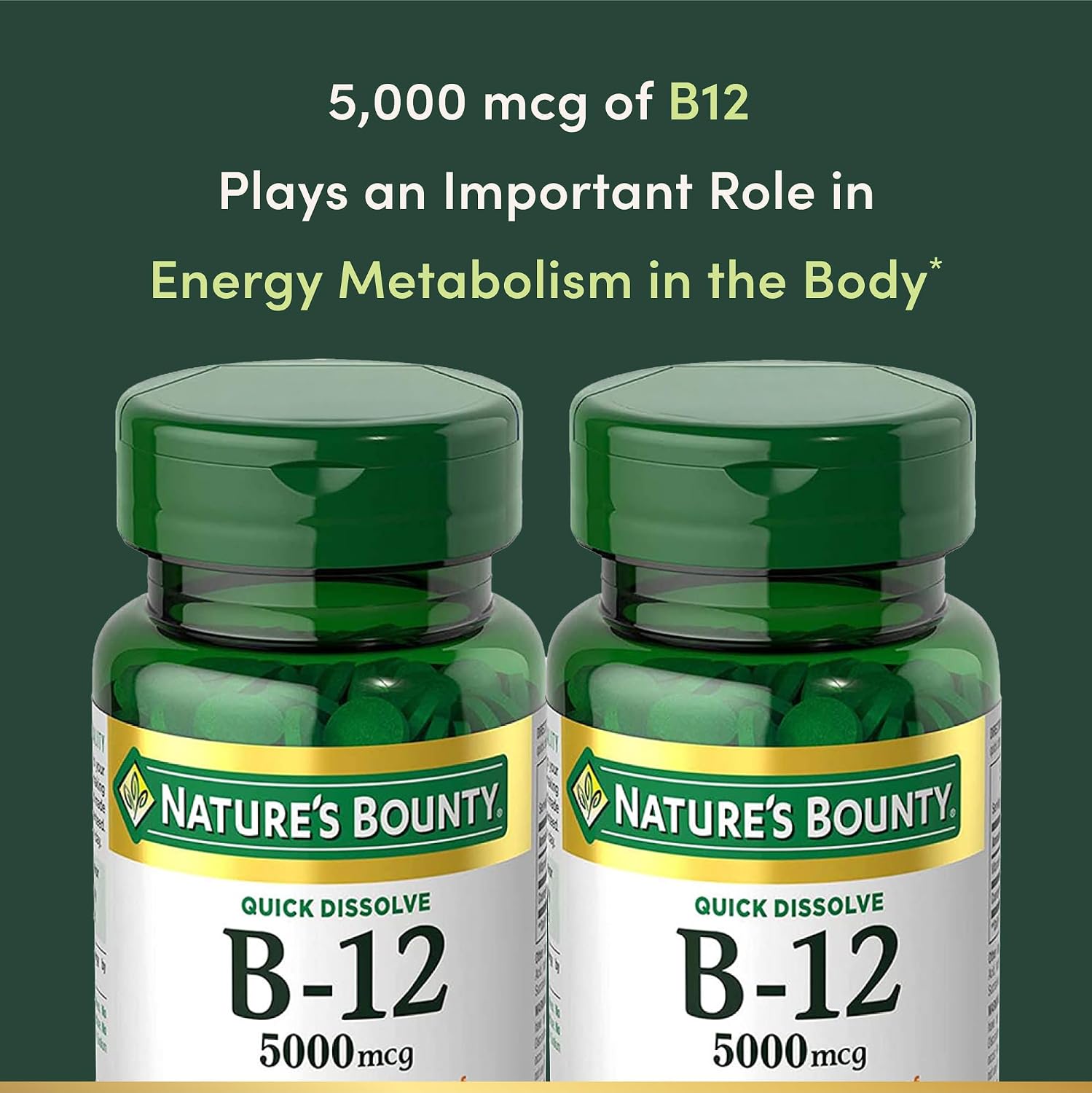 Vitamina B12 5000 mcg de Nature's Bounty - Complemento Alimenticio de Disolución Rápida, 80 Comprimidos