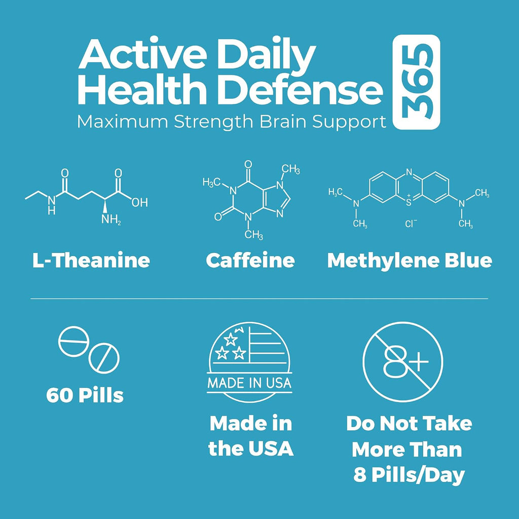 Best 365 Labs Maximum Strength Brain Support - Methylene Blue, Caffeine y L-Theanine - 60 Comprimidos