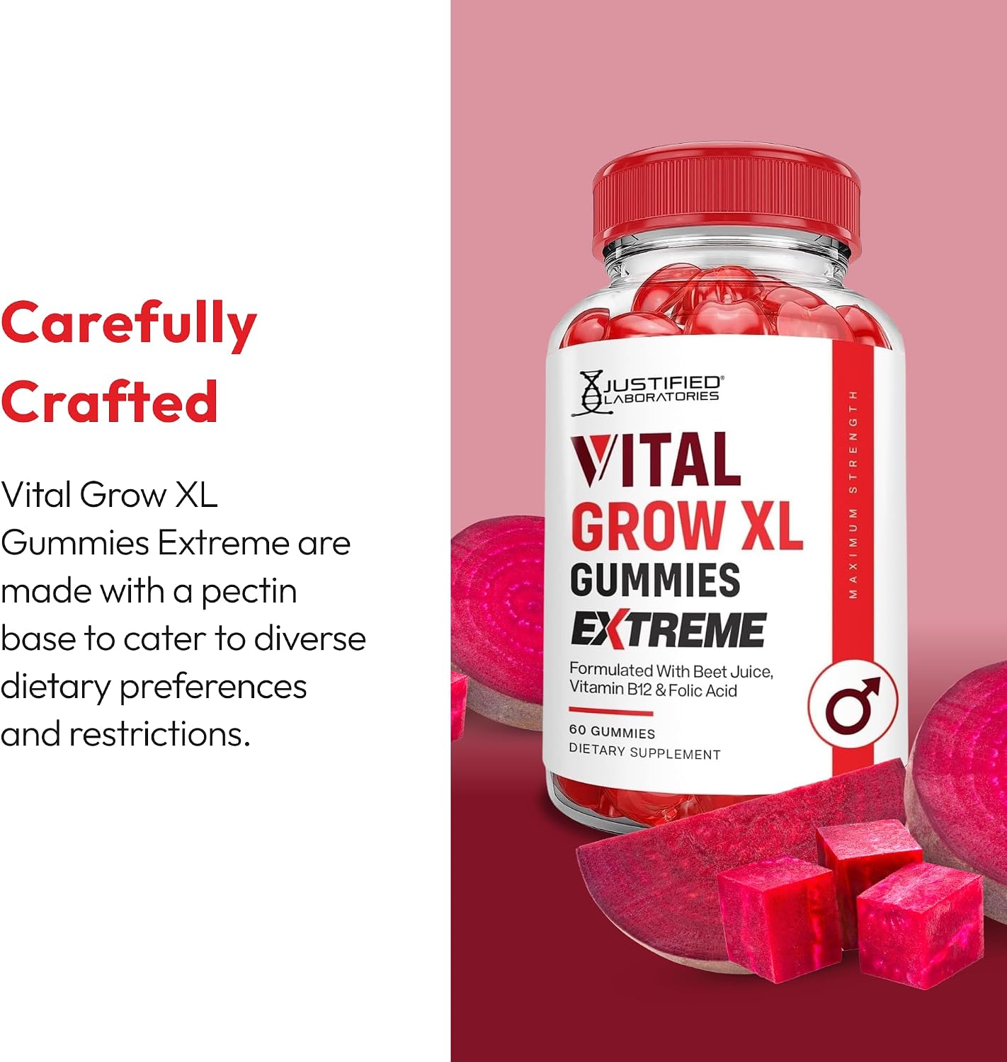 Justified Laboratories Vital Grow XL Gummies Extreme (2000 mg) - 60 Gominolas - Con Vinagre de Manzana, Folato y Vitamina B12 - No Transgénico, Vegano, Sin Gluten - 30 Dosis
