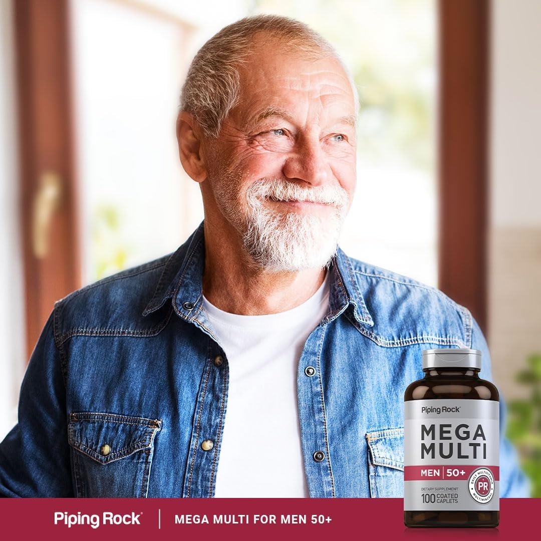 Piping Rock Multivitamínico para Hombres Mayores de 50 Plus | 100 Tabletas | con Vitamina D3, Potasio y Folato | Suplemento Mineral Diario | Sin Transgénicos, Sin Gluten