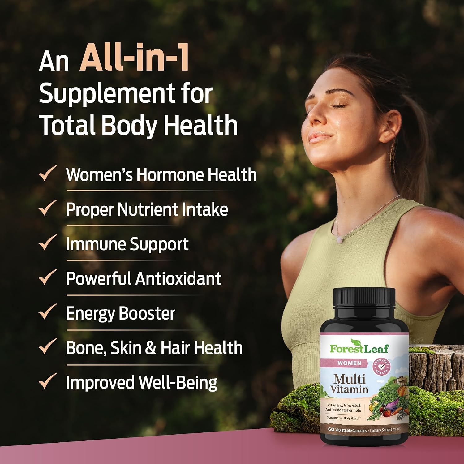 ForestLeaf Multivitamínico Diario para Mujeres, 60 Cápsulas Veganas