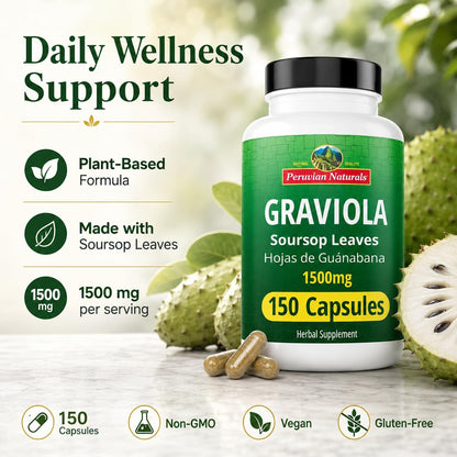 Graviola Soursop Cápsulas de 1500 mg, 150 Unidades – Peruvian Naturals – Image 6