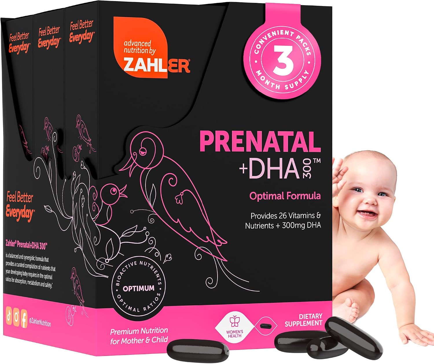 Zahler Prenatal +DHA 300 - Prenatal Vitamins with Methylated Folate and DHA - 180 Softgels
