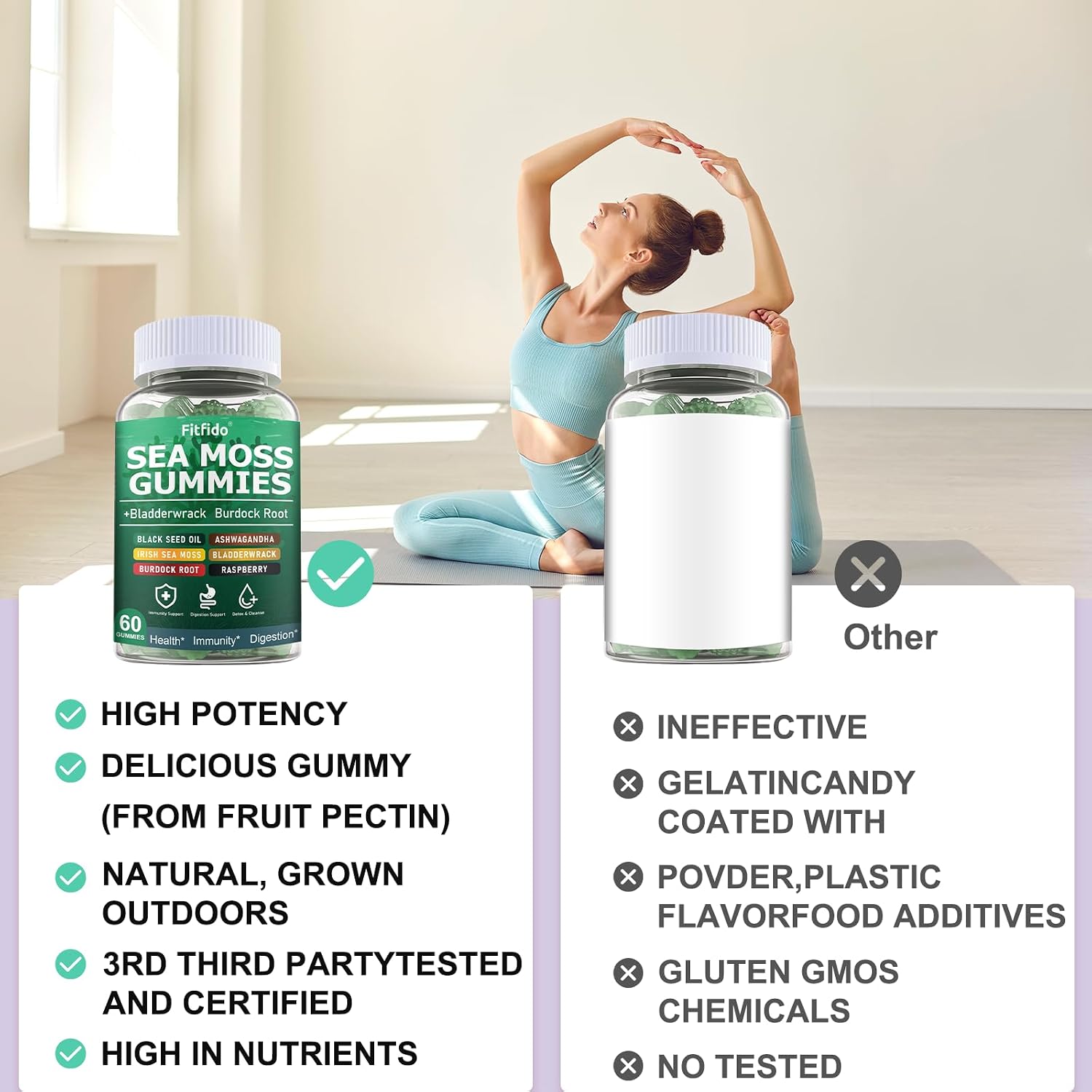 Fitfido Gominolas de Musgo de Mar Irlandés 3000mg con Bladderwrack, 60 unidades