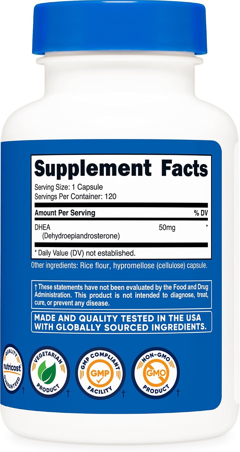 Nutricost DHEA 50mg, 120 Cápsulas - Sin Gluten, Sin Soja, No GMO