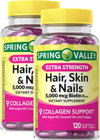 Extra Strength Biotina 5000 mcg para Piel, Cabello y Uñas - Pack de 2 (240 Cápsulas Blandas)