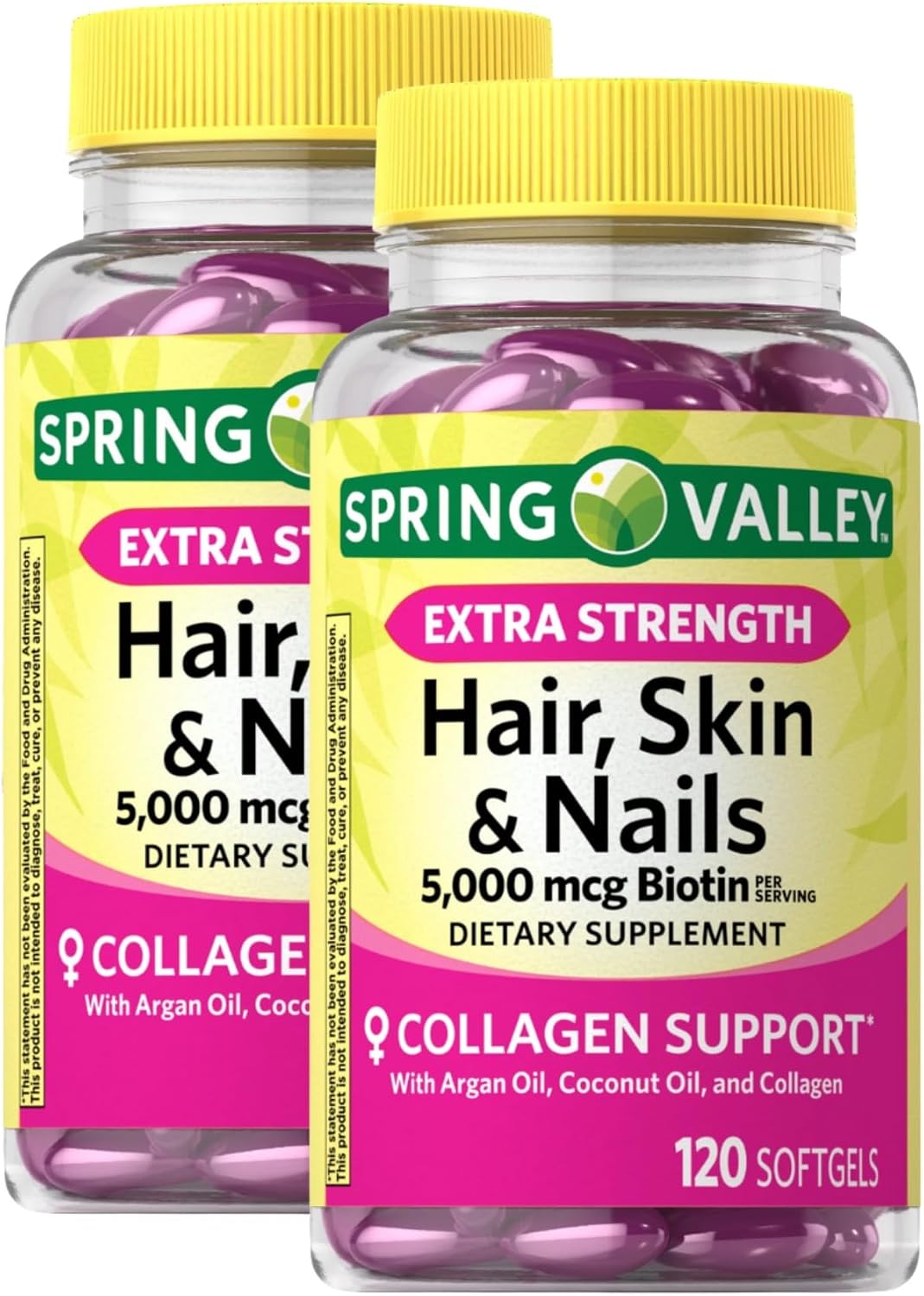 Extra Strength Biotina 5000 mcg para Piel, Cabello y Uñas - Pack de 2 (240 Cápsulas Blandas)
