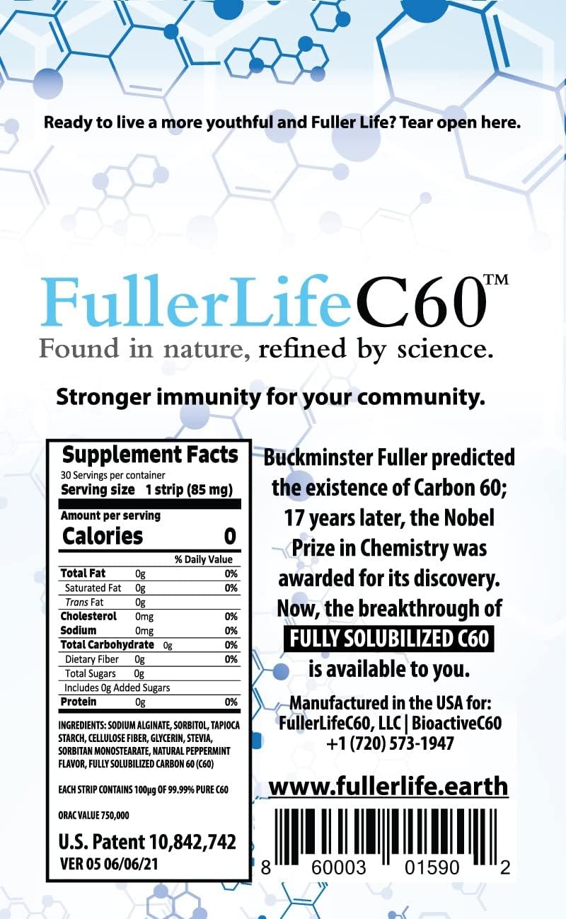 Carbon 60 (C60) Tiras Disolubles Antioxidantes - Puro 99.99% - 30 Tiras