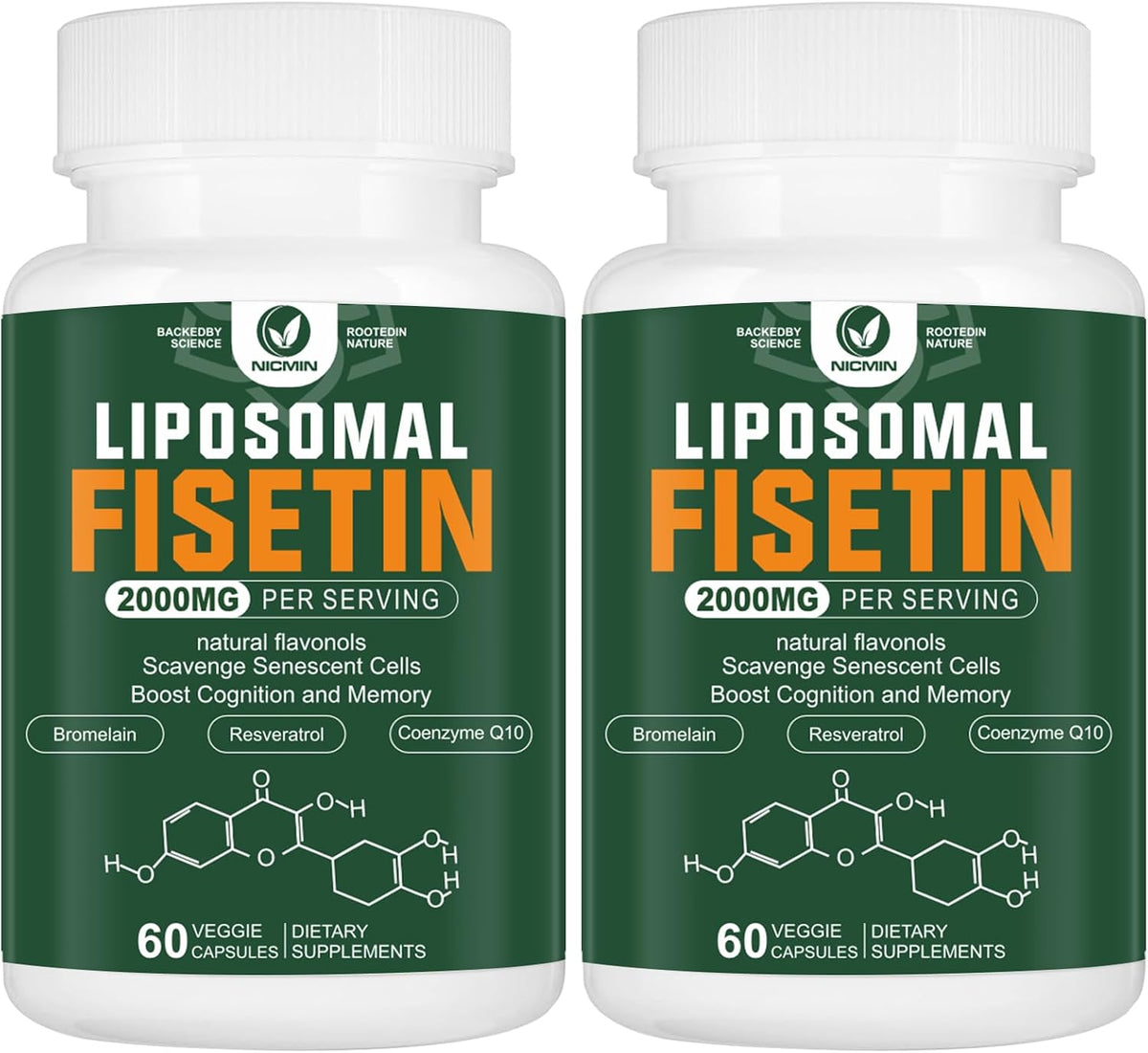 Suplemento de Fisetina Liposomal, 2000 mg, 98% Puro, con Quercetina, TMG y Resveratrol, 120 Cápsulas – Image 1