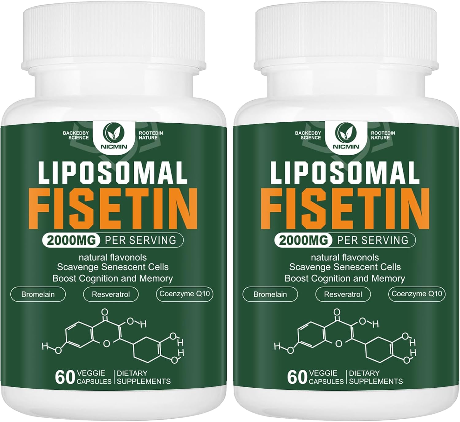 Suplemento de Fisetina Liposomal, 2000 mg, 98% Puro, con Quercetina, TMG y Resveratrol, 120 Cápsulas