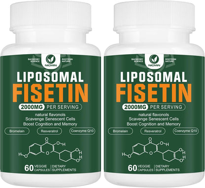 Suplemento de Fisetina Liposomal, 2000 mg, 98% Puro, con Quercetina, TMG y Resveratrol, 120 Cápsulas – Image 1
