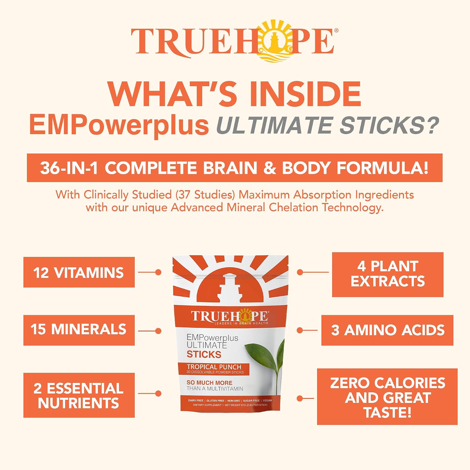 Truehope Multivitamínico Nootropic con Inositol - EMPowerplus Ultimate Sticks - 30 sticks (Tropical)