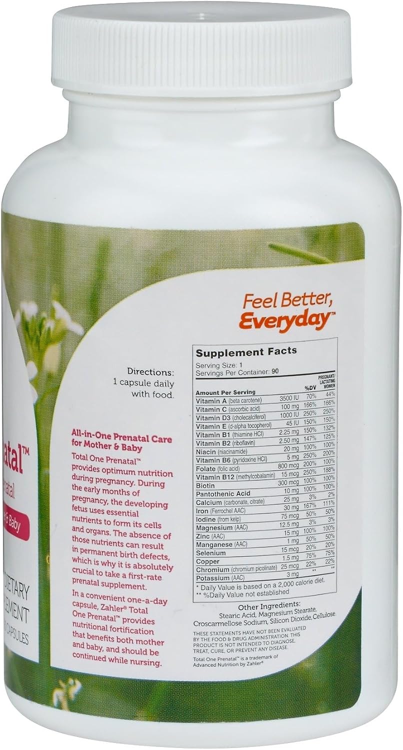 Zahler Total One Prenatal - Multivitamin Complex for Pregnancy, 90 Capsules