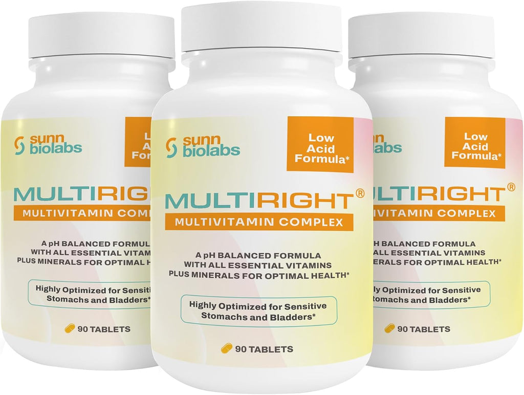 MULTIRIGHT Multivitamínico Bajo en Ácido para Estómagos y Vejigas Sensibles - 14 Vitaminas y 14 Minerales - pH Equilibrado - 180 Comprimidos (2 Paquetes)