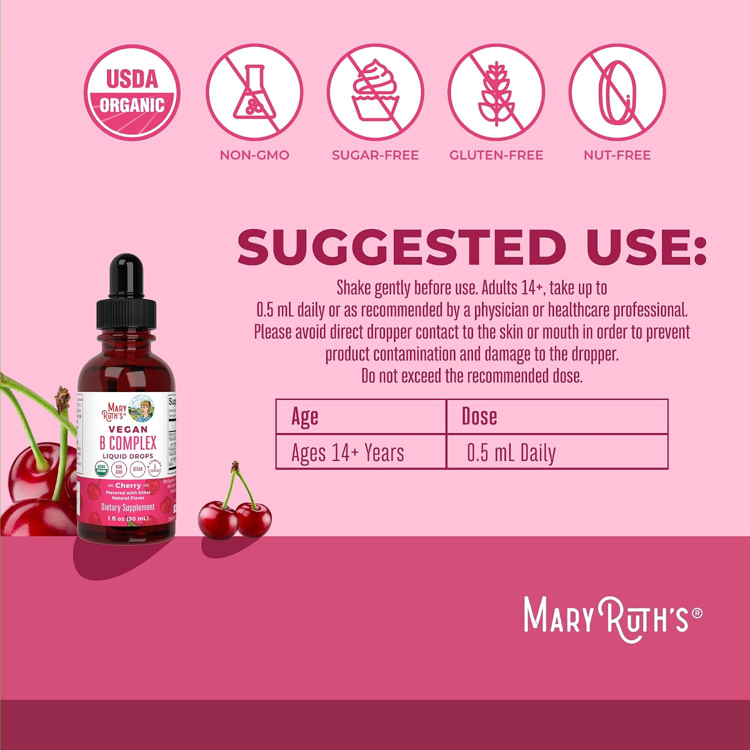MARYRUTH'S Organics Complejo B | Gotas Líquidas de Vitaminas B | Biotina | B12 | Niacina | Folato | Apoyo Metabólico | Vegano | Orgánico | Sin Gluten