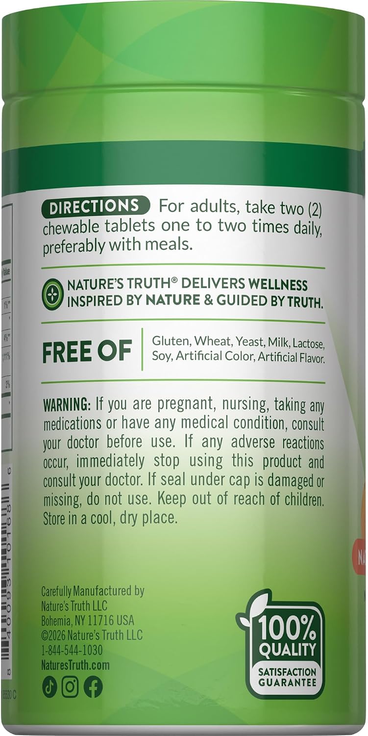 Nature's Truth Chewable Vitamin C with Rose Hips | 1000 mg | 60 Tablets | Vegan, Non-GMO and Gluten-Free
