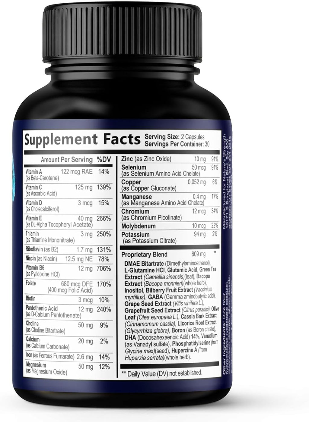 Brain Memory Supplement Pills - 3X Strength Nootropics for Concentration, Clarity & Focus Support - Brain Health Cognitive Vitamins with Bacopa, Phosphatidylserine & DMAE, Brain Booster - 60 Capsules