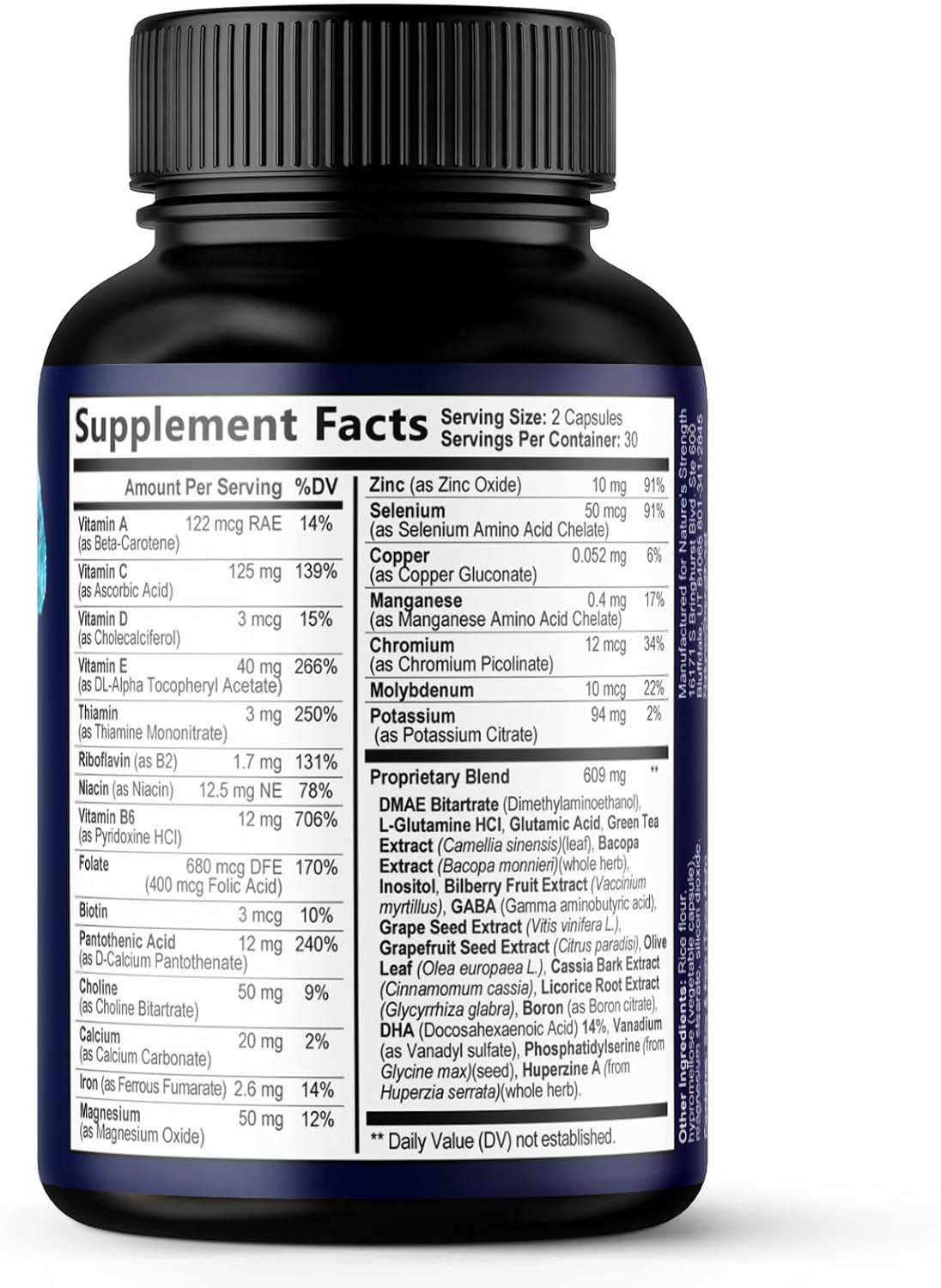 Brain Memory Supplement Pills - 3X Strength Nootropics for Concentration, Clarity & Focus Support - Brain Health Cognitive Vitamins with Bacopa, Phosphatidylserine & DMAE, Brain Booster - 60 Capsules