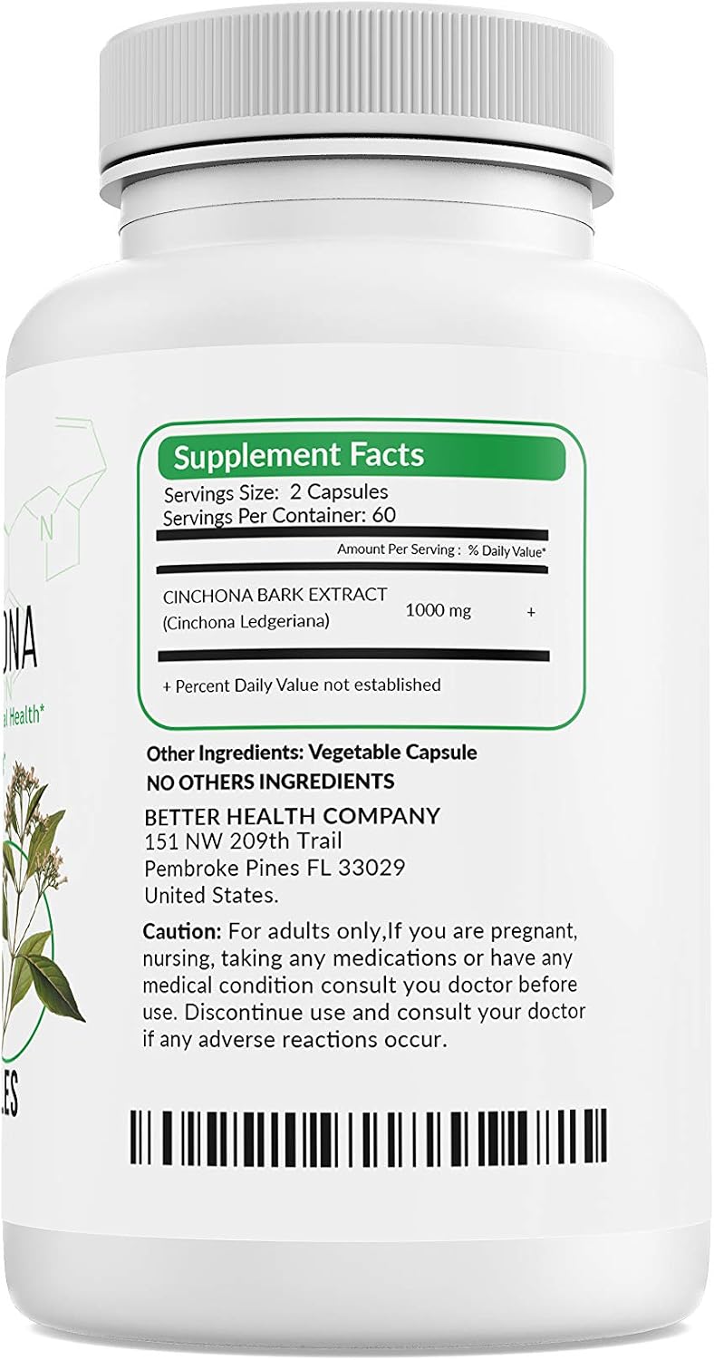Better Health Quinine Cinchona Bark Extract - 500 mg, 120 Cápsulas