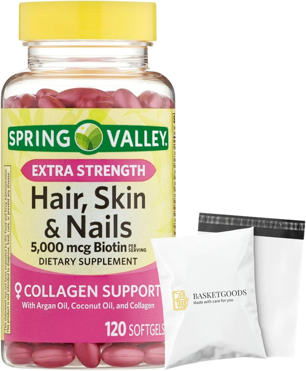 Spring Valley Extra Strength Hair, Skin & Nails Biotina 5000 mcg - 120 Cápsulas Blandas