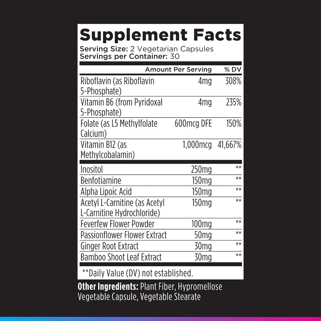 Livingood Daily Nerve Support Supplement - Complemento para el Sistema Nervioso 12-en-1 con B12 Metilada, Folato, Benfotiamina, Ácido Alfa Lipoico y Matricaria - Sin Gluten, No GMO - 60 Cápsulas
