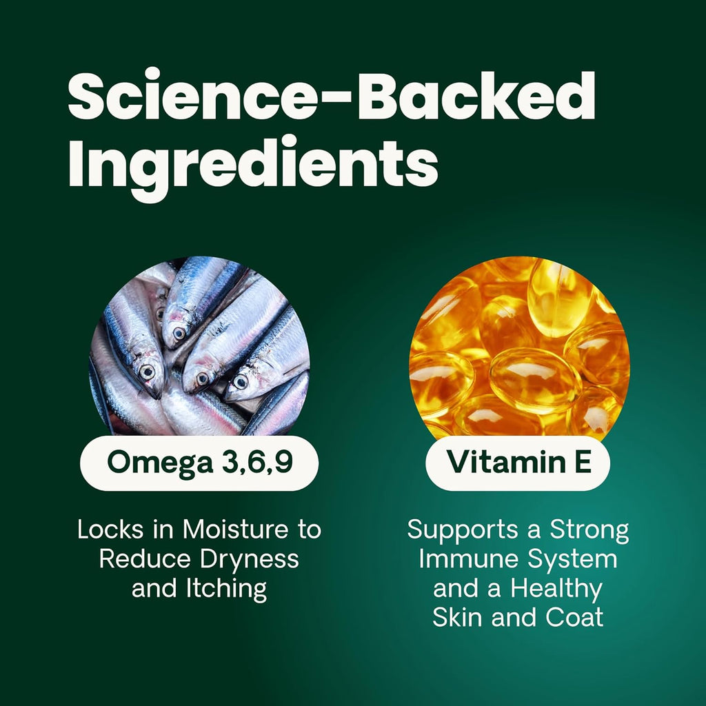 VetriScience Derma Strength Masticables para Piel y Pelo de Perros, con Aceite de Salmón, 70 unidades