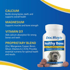 Doc Roy’s Healthy Bones Suplemento de Calcio y Fósforo para Cachorros, Perros, Gatos y Hembras Lactantes – 100 Comprimidos Masticables Sabor Roast Beef e Hígado