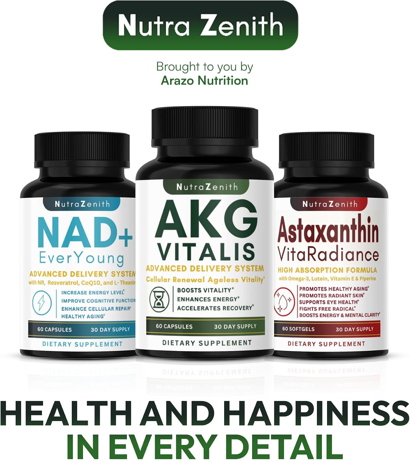 Arazo Nutrition AKG Suplemento Antiedad y Energía con Vitamina B6, Vitamina C y L-Arginina - 60 Cápsulas