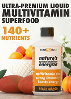 HEALTH DIRECT - Nature's Optimal Nutrition Energize Líquido Multivitamínico Superfood - 140+ Nutrientes - Claridad Mental y Energía - Apoyo Inmunológico y Cardiovascular – 30 Dosis – Melocotón Mango