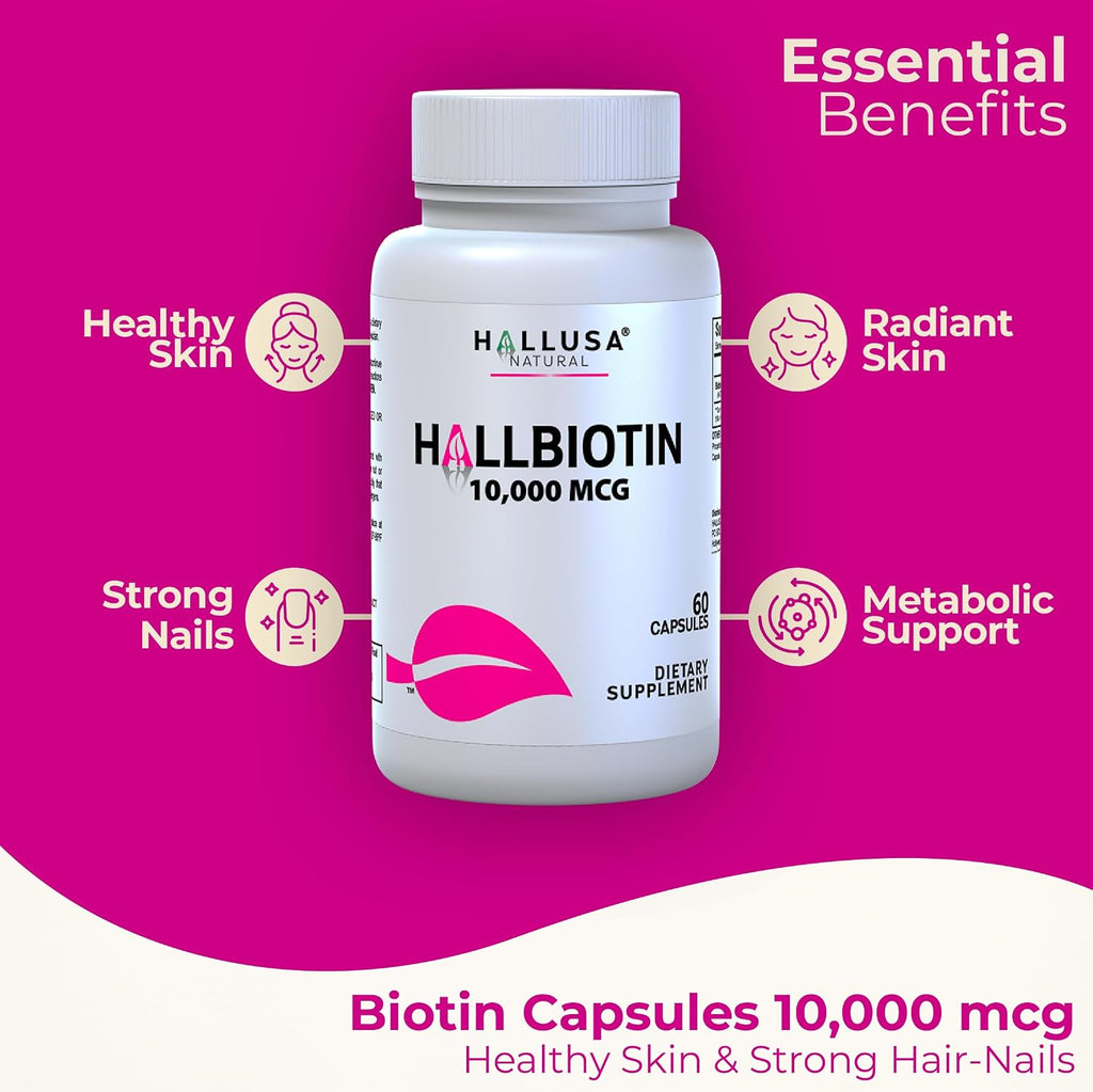 Hallusa Natural Biotina 10.000 mcg, 60 Cápsulas