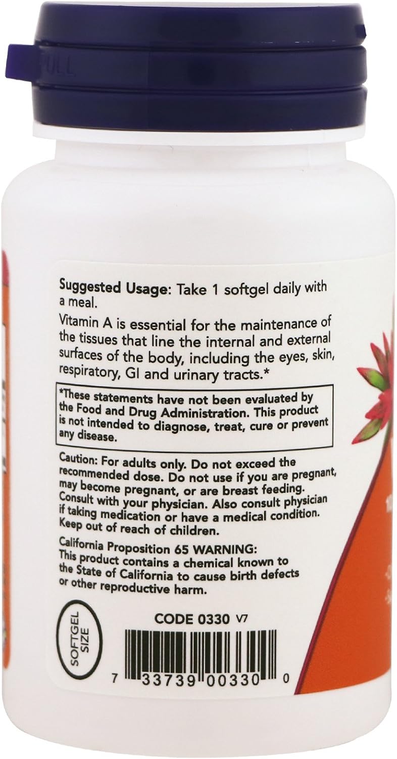 NOW Foods Vitamin A 10,000 IU, 100 Softgels