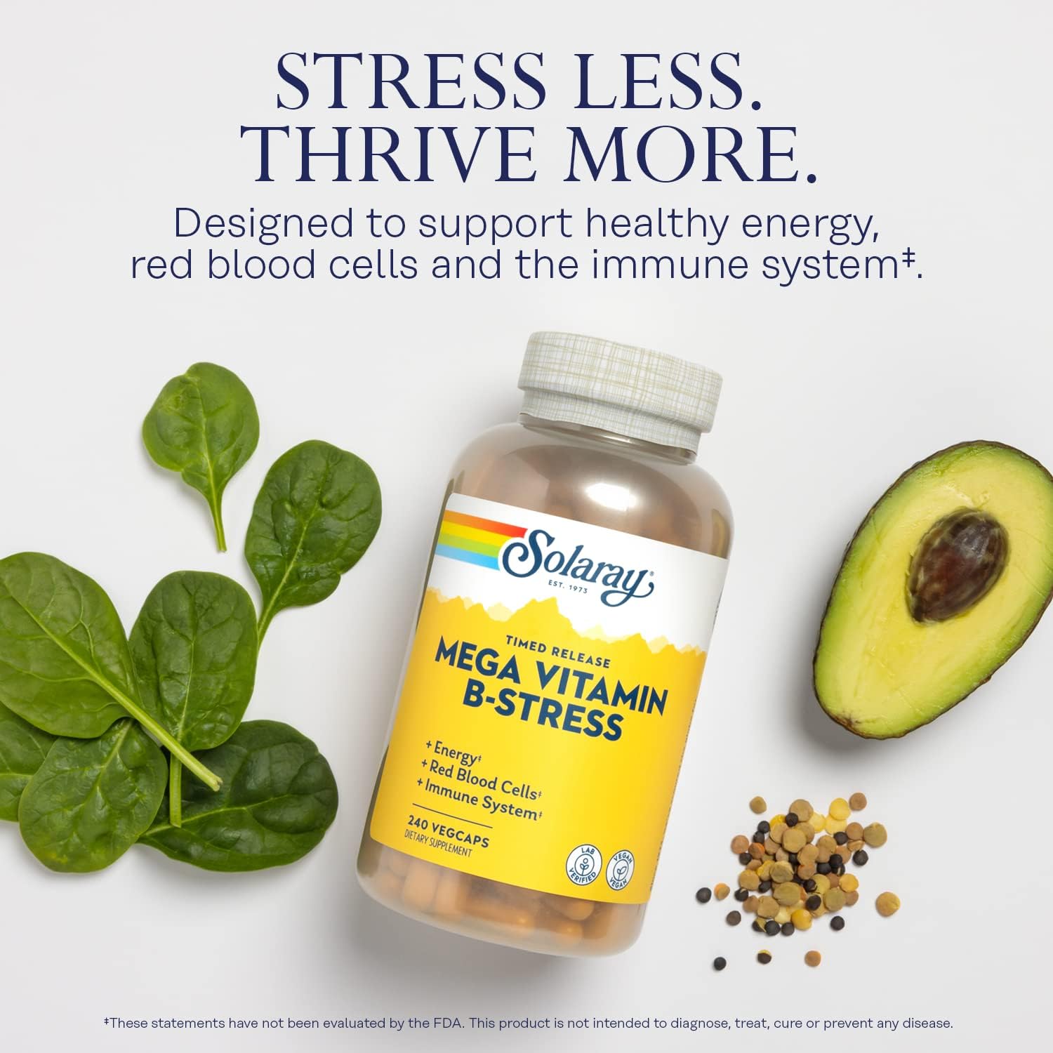 SOLARAY Mega Vitamin B-Stress - B Complex with Vitamin C, Sustained Release, 240 Tablets
