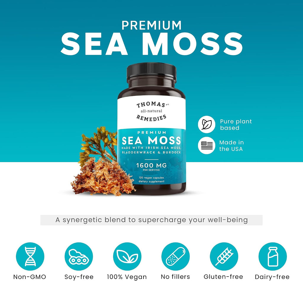 Thomas' all-natural Remedies Cápsulas de Musgo Marino Irlandés con Fucus y Bardana Orgánico, 120 Cápsulas