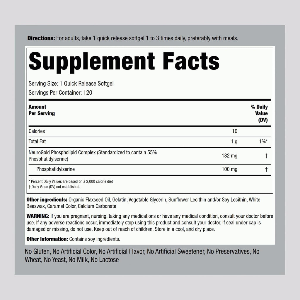 Piping Rock Fosfatidilserina 100mg | 120 Cápsulas Blandas | NeuroGold™