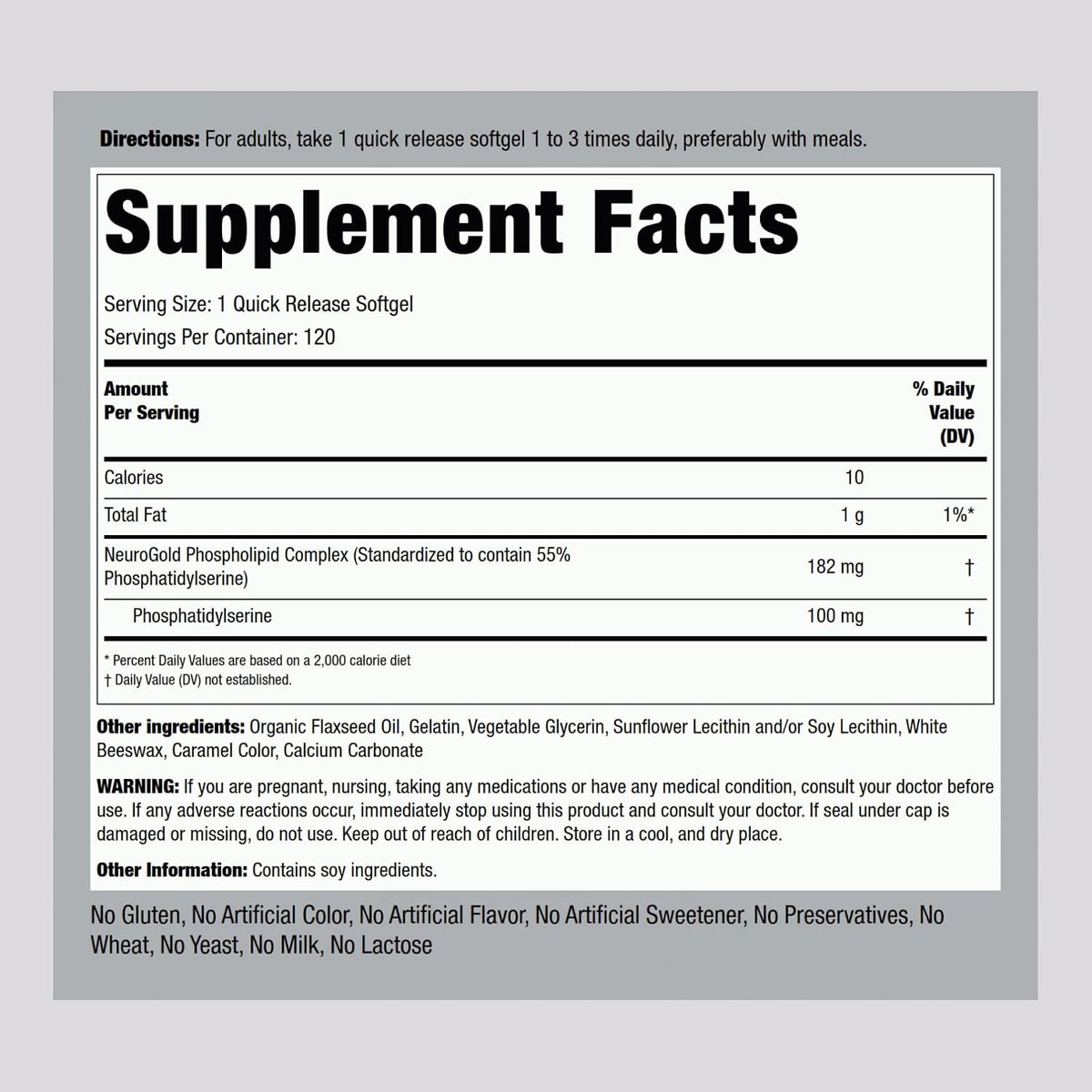Piping Rock Fosfatidilserina 100mg | 120 Cápsulas Blandas | NeuroGold™ – Image 2