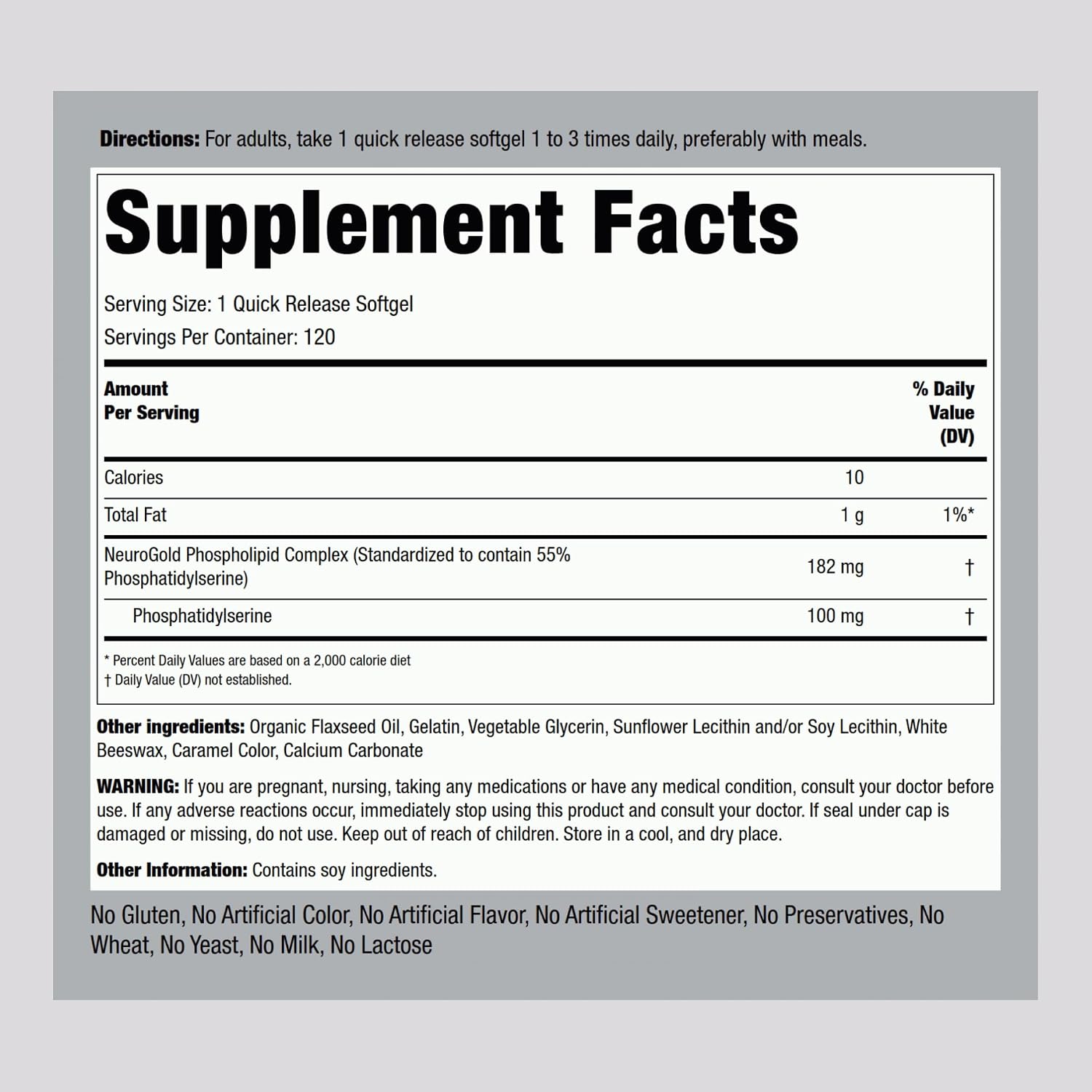 Piping Rock Fosfatidilserina 100mg | 120 Cápsulas Blandas | NeuroGold™