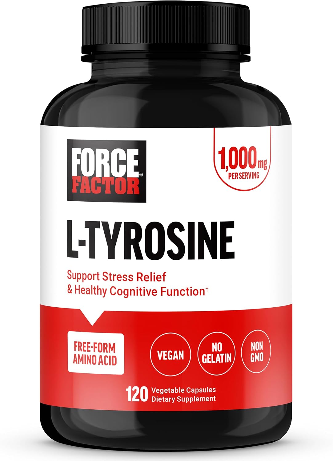 Force Factor L-Tirosina 500 mg, 120 Cápsulas – Suplemento de Aminoácido en Forma Libre