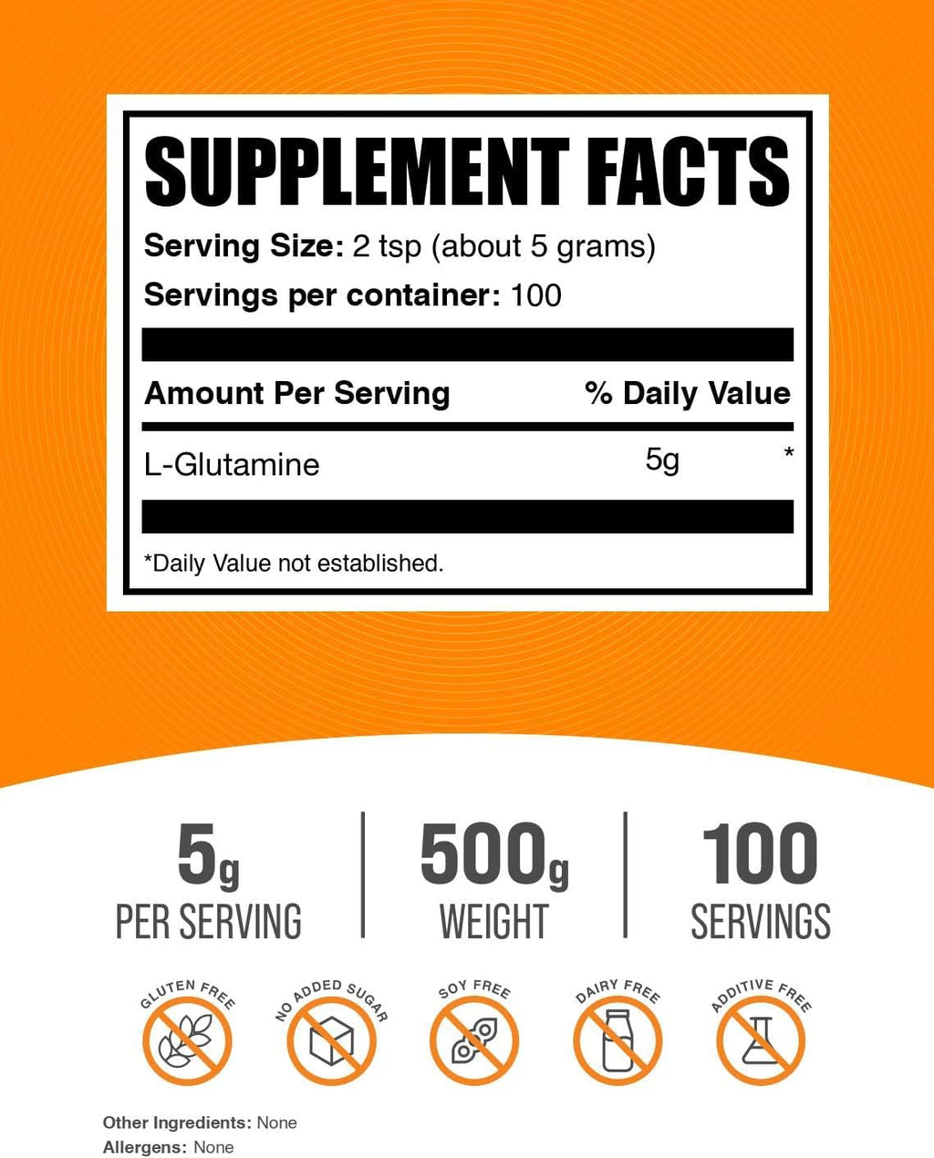 BulkSupplements.com L-Glutamina en Polvo - 500 g (1.1 lb)