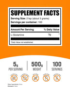 BulkSupplements.com L-Glutamina en Polvo - 500 g (1.1 lb)